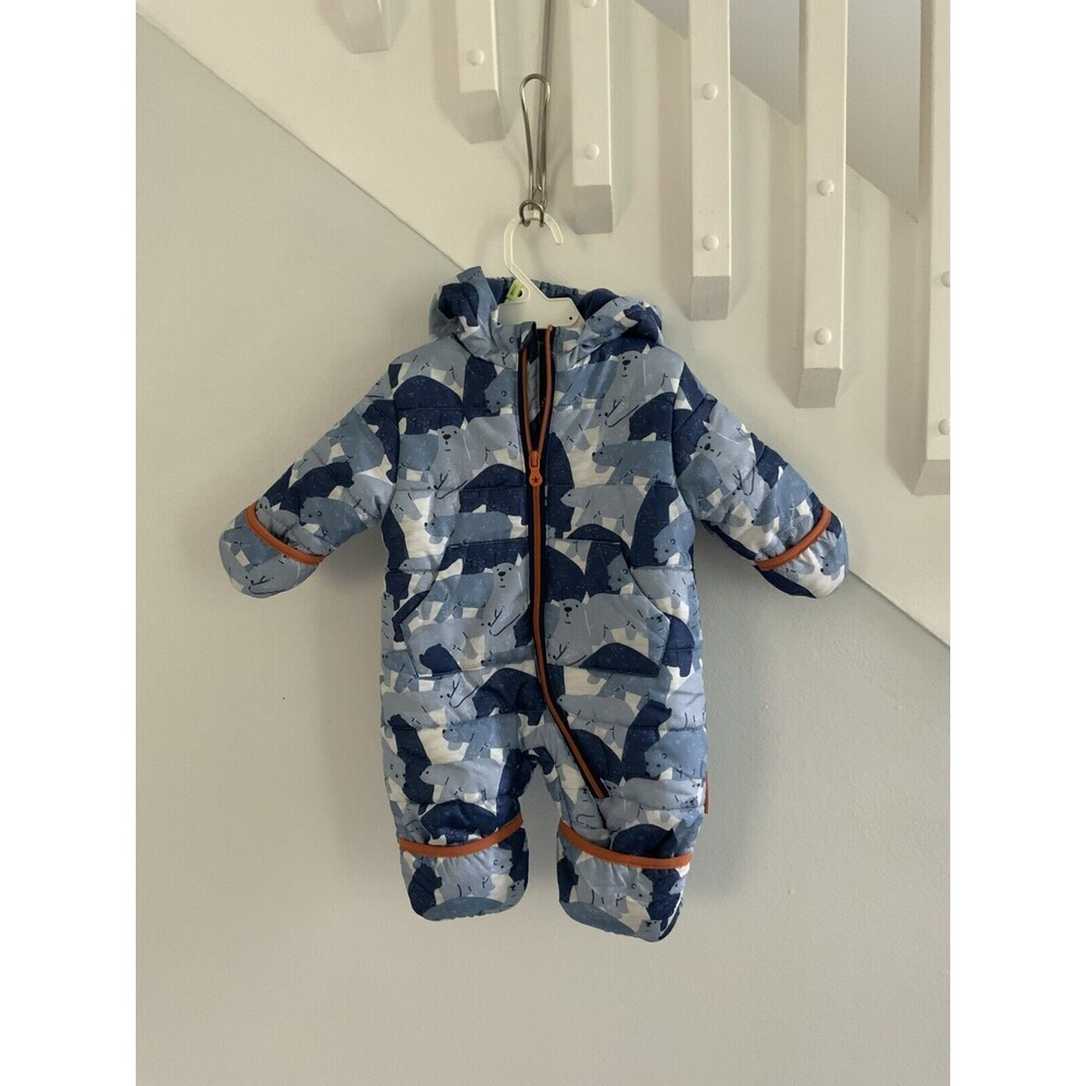 Wippette Snow Suit Hooded Footie Fleece Lined Baby 3-6 M  Bear
